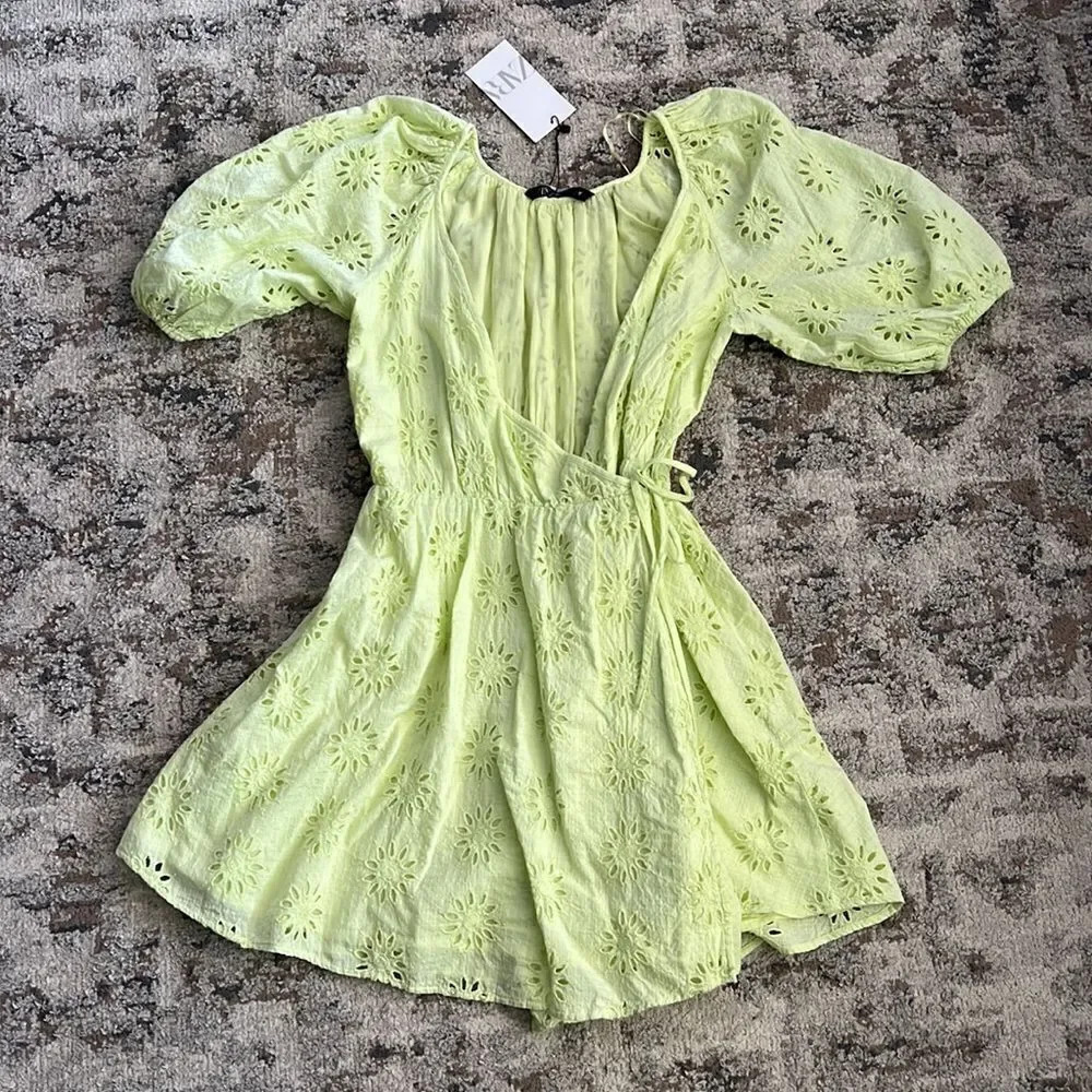 ZARA | Light Yellow | OPENWORK EMBROIDERED DRESS - Picture 10 of 13